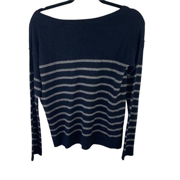 Vince. Wool Cashmere Blend Navy & Silver Metallic Stripe Sweater sz M - Picture 2 of 8